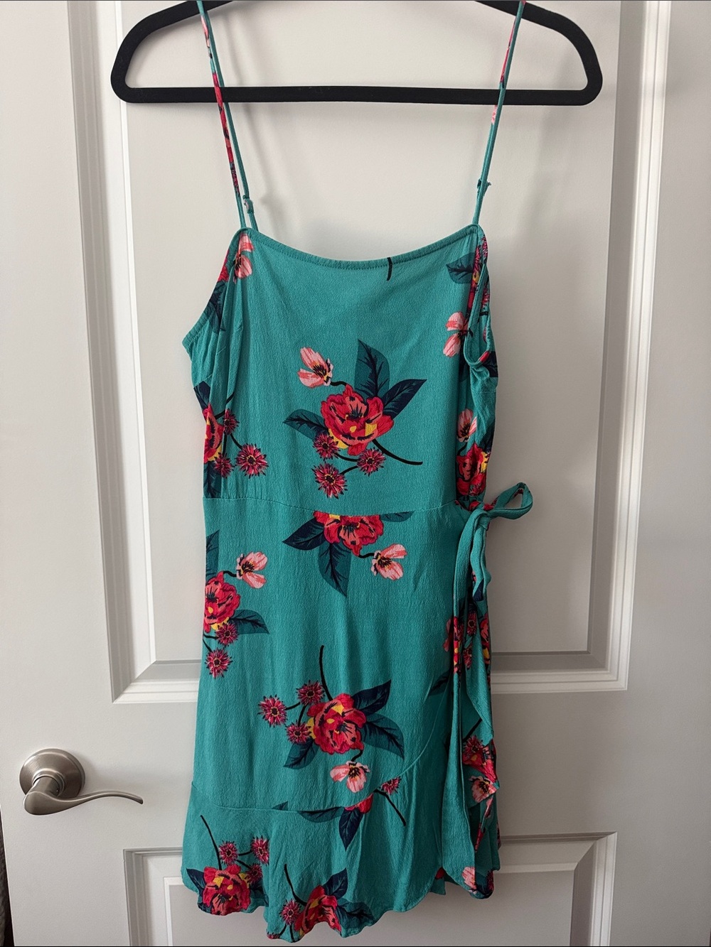Express Teal Floral Mini Dress with Pink & Red Flowers